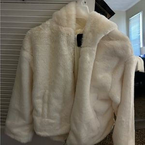 white fuzzy forever 21 size small hooded jacket